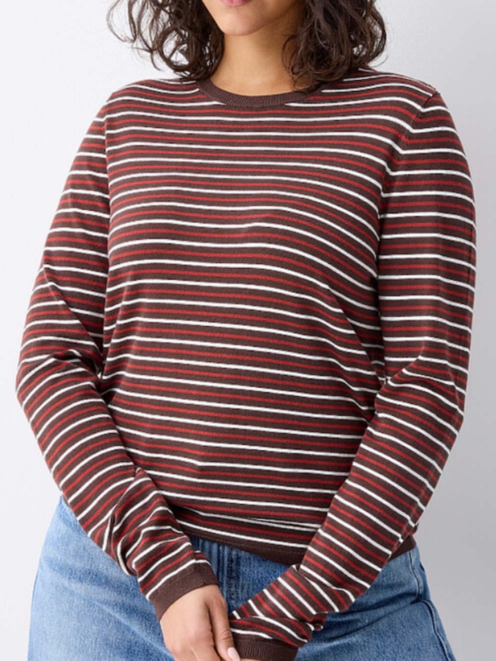 Chocolate brown, white and burnt orange striped fitted sweater NWT